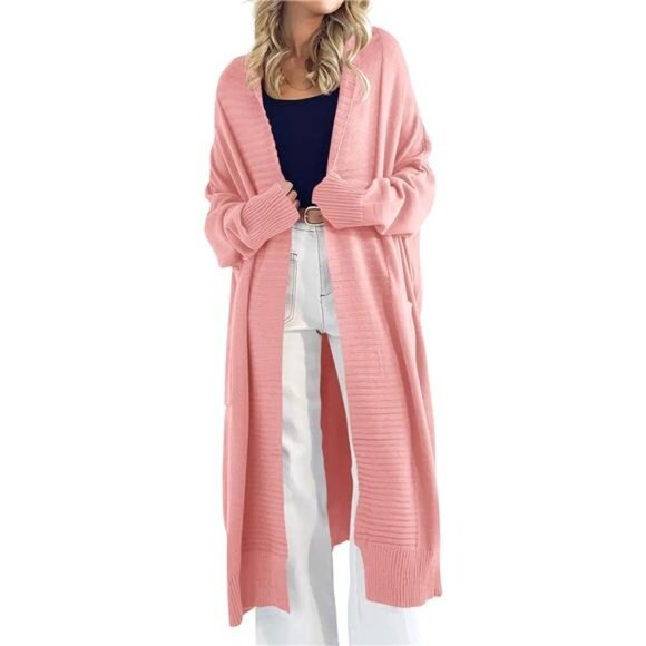 Womens Long Cardigan Sweaters with Pockets Pink - Picture 1 of 5